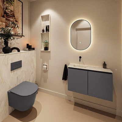 MONDIAZ TURE-DLUX Meuble de toilettes 80 cm Dark Grey. EDEN lavabo Ostra position gauche. Sans trou de robinet.