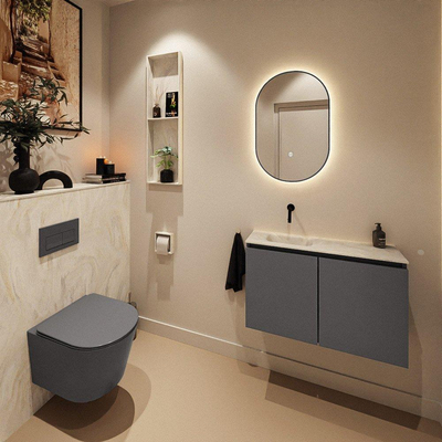 MONDIAZ TURE-DLUX Meuble toilette - 80cm - Dark Grey - EDEN - vasque Ostra - position gauche - sans trou de robinet