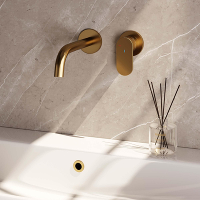 Robinet mélangeur lavabo encastrable Brauer Gold Edition - bec courbé gauche - manette large plate - modèle C 1 - PVD - or brossé