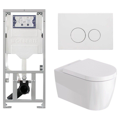 Duravit Me by Starck Ensemble WC – réservoir encastré avec mécanisme de chasse UP320 – abattant à fermeture ralentie (soft-close) – plaque de commande blanc mat – boutons ronds – blanc mat