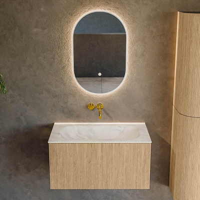 MONDIAZ KURVE-DLUX 80cm Meuble salle de bain - couleur Oak - 1 tiroir - vasque BIG SMALL centre - sans trou de robinet - couleur Ostra