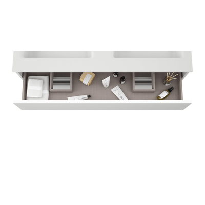 Adema Chaci Badkameronderkast - 120cm - 2 lades - greeploos - mat wit - inclusief Brauer natural wood wastafelblad - Naturel Walnut - OUTLET UDEN