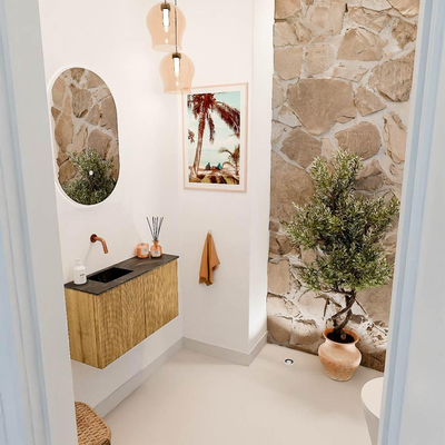 Mondiaz JOYA-DLUX 70cm toiletmeubel - kleur Oak - Wastafel FAYE positie Links Zonder kraangat kleur Lava.