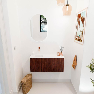 Mondiaz JOYA 90cm toiletmeubel - kleur Ruby - Wastafel FAYE positie Links Zonder kraangat kleur Talc.