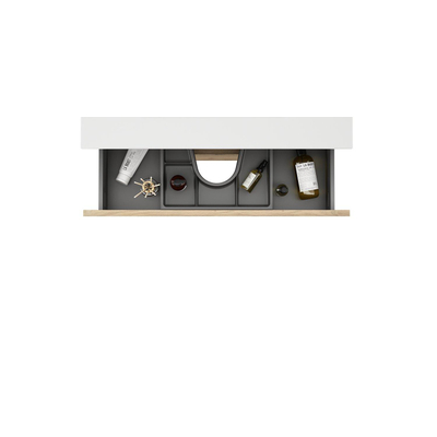 Saniclass Prime Vita Meuble de salle de bain - 140x46x60cm - lavabo en céramique brillant blanc - 2 vasques - 2 trous de robinet - 4 tiroirs - chêne rustique