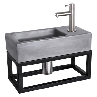 Differnz Ravo pack lave-mains – 38,5 x 18,5 x 25 cm – béton gris foncé – robinet droit chromé mat – avec cadre noir