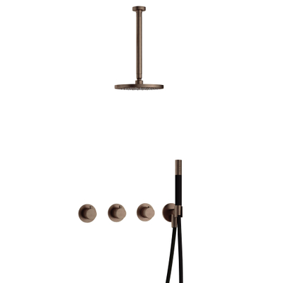 Hotbath Cobber IBS70 Regendoucheset - inbouw - 30cm plafondarm - 20cm ronde hoofddouche - staafhanddouche - messing verouderd koper (goud)