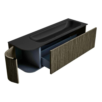 Mondiaz KURVE Badkamermeubelset - 145x46x40cm - 1 lade - 1 deur - wastafel solid surface - rechts - zonder kraangat - Shadow
