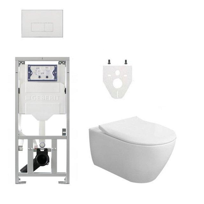 Villeroy & Boch Subway 2.0 DirectFlush CeramicPlus toiletset slimseat zitting met Geberit reservoir en bedieningsplaat met rechthoekige knoppen wit