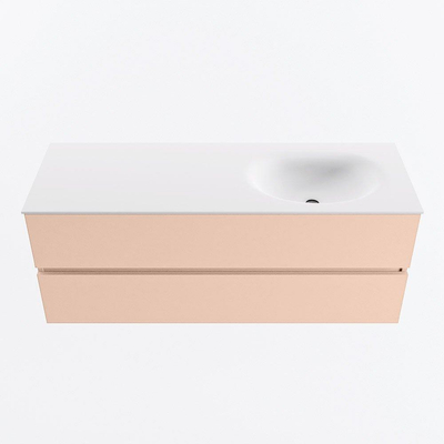 MONDIAZ VICA Badkamermeubelset - 130cm - onderkast rosee- 2 lades - wastafel moon rechts - 1 kraangat - 60cm hoge versie - talc