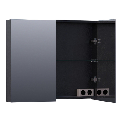 BRAUER Plain Spiegelkast - 80x70x15cm - 2 links/rechtsdraaiende spiegeldeuren - MFC - black wood