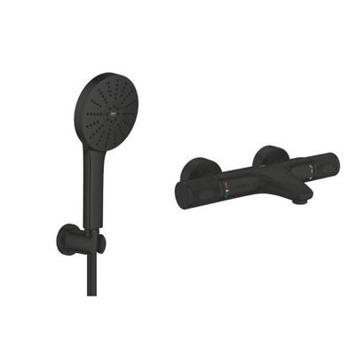 Grohe Vitalio Joy Badset - 175cm handdouche - 3 straalsoorten - thermostaatkraan - matte black (mat zwart)