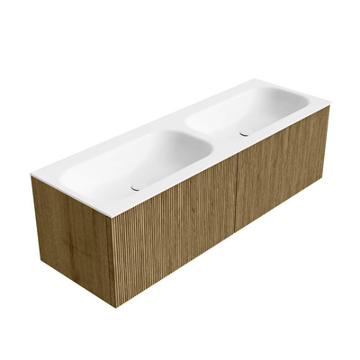 Mondiaz KURVE Badkamermeubelset - 140x46x40cm - 2 lade - wastafel solid surface - dubbel - 2 kraangaten - Dusk