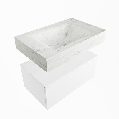Mondiaz ALAN-DLUX Ensemble de meuble - 70cm - meuble Talc mat - 1 tiroir - Lavabo Cloud Opalo suspendu - vasque Centre - 0 trous de robinet