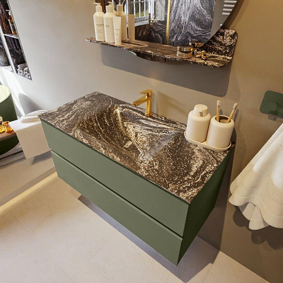 Mondiaz VICA-DLUX Ensemble de meuble de salle de bain - 100cm - meuble sous-vasque armée - 2 tiroirs - lavabo encastré nuage milieu - 1 trou de robinet - version haute de 60cm - lave