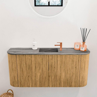 Mondiaz JOYA-DLUX 93.2cm toiletmeubel - ronding links en rechts kleur Oak - Wastafel FAYE positie Midden 1 kraangat kleur Sombra.