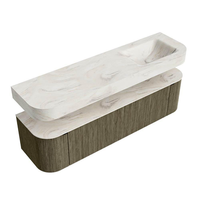 MONDIAZ THOR-DLUX Meuble de salle de bains - 170cm - arrondi gauche + droite - couleur Shadow - 1 tiroir - 2 portes - Vasque suspendue CLOUD Droite sans trou de robinet - couleur Ostra