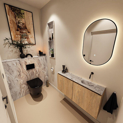 MONDIAZ TURE-DLUX Meuble WC 100 cm Washed Oak. Lavabo EDEN Glace position droite. Sans trou de robinet.