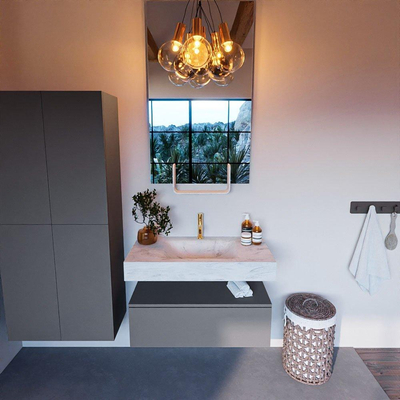 Mondiaz ALAN-DLUX Ensemble de meuble - 90cm - meuble Plata mat - 1 tiroir - Lavabo Cloud Opalo suspendu - vasque Centre - 1 trou de robinet