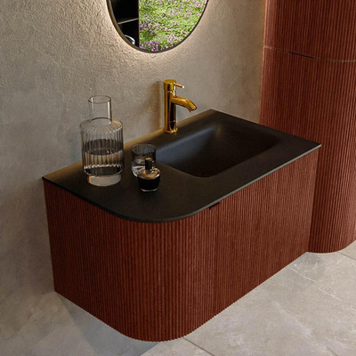 Mondiaz KURVE Badkamermeubelset - 75x46x40cm - 1 lade - 1 deur - wastafel solid surface - rechts - 1 kraangat - Ruby