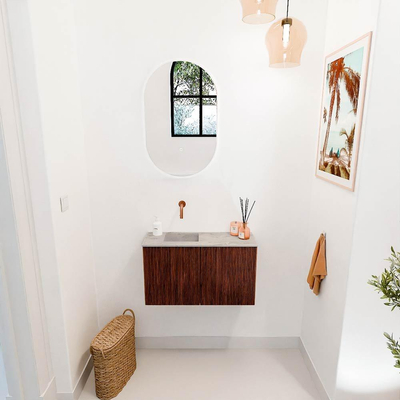 Mondiaz JOYA-DLUX 70cm toiletmeubel - kleur Ruby - Wastafel FAYE positie Links Zonder kraangat kleur Glace.