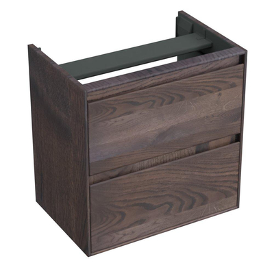 Forzalaqua Reno 2.0 meuble sous-lavabo 59.5x39.5x60cm avec 2 tiroirs softclose sans poignées Chêne massif Charcoal