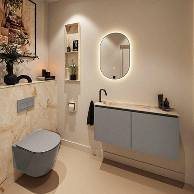 MONDIAZ TURE-DLUX 100cm toiletmeubel Smoke. EDEN wastafel Frappe positie links. Met 1 kraangat.