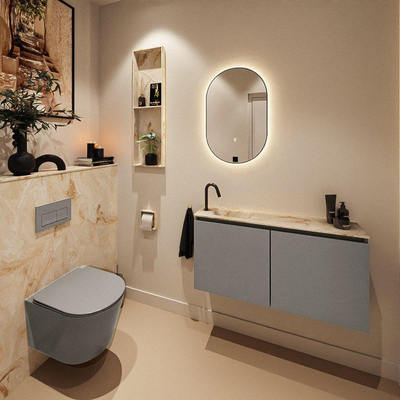 MONDIAZ TURE-DLUX Meuble toilette - 100cm - Smoke - EDEN - vasque Frappe - position gauche - 1 trou de robinet