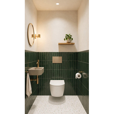 QeramiQ Dely Toiletset - 36.3x51.7cm - diepspoel - rimless - Geberit UP720 inbouwreservoir - softclose toilet zitting 35 mm - bedieningsplaat taupe - rechthoekige knoppen - mat wit