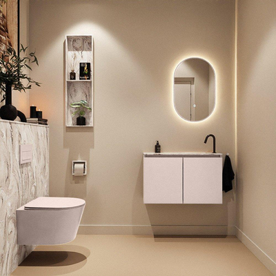 MONDIAZ TURE-DLUX Meuble toilette - 80cm - Rosee - EDEN - vasque Glace - position droite - 1 trou de robinet