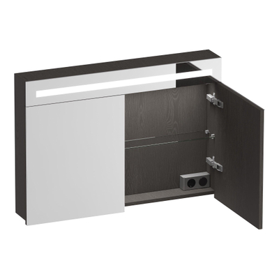 BRAUER Promise spiegelkast – 99x70x15 cm – directe LED boven – 2 deuren – Timber Anthracite