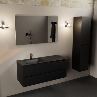 Mondiaz AIVY Ensemble de meuble - 120x45x50cm - 1 trou de robinet - 1 vasque Urban Solid surface - Gauche - 2 tiroirs - avec miroir - MDF Urban