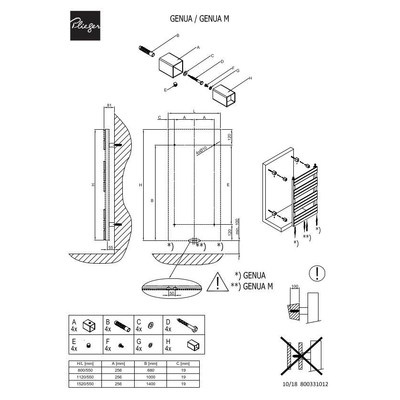 Plieger Genua radiateur design horizontal 1520x550mm 800W gris foncé structuré