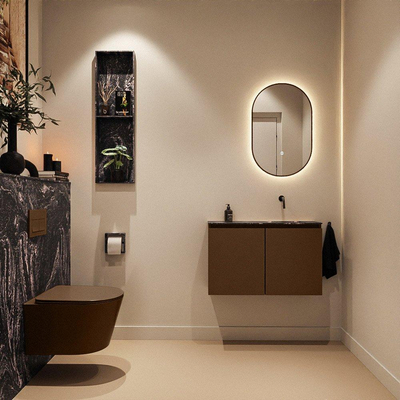 MONDIAZ TURE-DLUX meuble WC 80 cm Rust. EDEN lavabo Lava position droite. Sans trou de robinet.