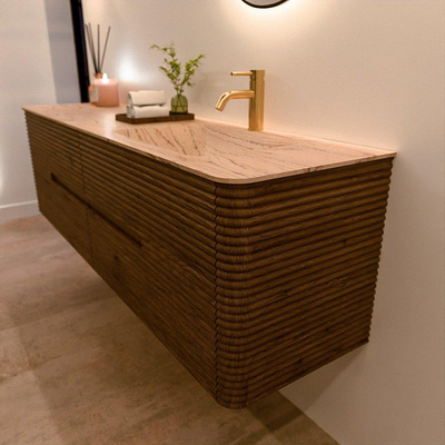 Mondiaz CIRO-DLUX Meuble de salle de bains - 170x45x50cm - Plan vasque en solid surface Arena - 1 lavabo à droite - 1 trou de robinet - 4 tiroirs - Dusk