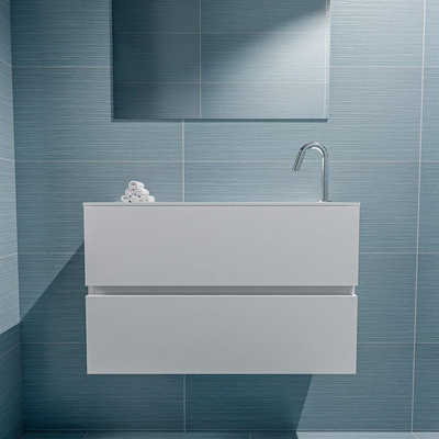 MONDIAZ ADA Toiletmeubel - 80x30x50cm - 1 kraangat - 2 lades - talc mat - wasbak rechts - Solid surface - Wit