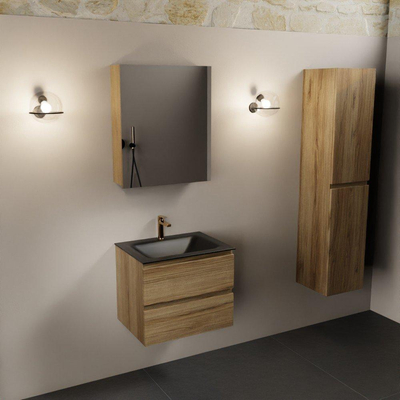 Mondiaz AIVY Ensemble de meuble - 60x45x50cm - 1 trou de robinet - 1 vasque Urban Solid surface - Centre - 2 tiroirs - avec armoire de toilette - Melamine Chai