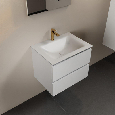 Mondiaz Aivy badmeubelset - 60x45x50cm - 1 kraangat - 1 wasbak talc Solid surface - Midden - 2 lades - Zonder spiegel - MDF Talc