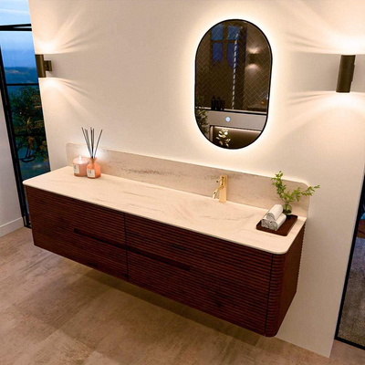 Mondiaz CIRO-DLUX Badkamermeubelset - 190x45x50cm - Solid surface wastafel Meli - 1 wasbak Rechts - 1 kraangat - 4 lades - Ruby