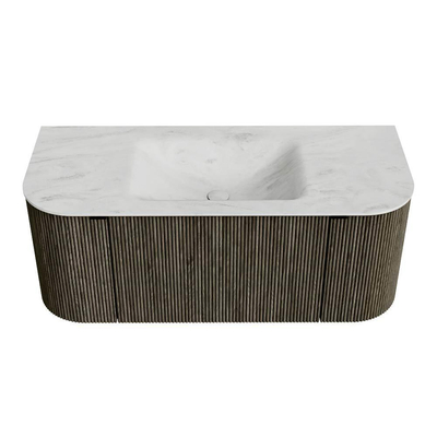 Mondiaz KURVE-DLUX Ensemble de meubles de salle de bains - 110x46x40cm - 1 tiroir - 2 portes - lavabo solid surface - au milieu - sans trou de robinet - Shadow