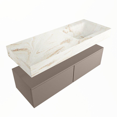 Mondiaz ALAN-DLUX Ensemble de meuble - 120cm - meuble Smoke mat - 2 tiroirs - Lavabo Cloud Frappe suspendu - vasque Droite - 1 trou de robinet