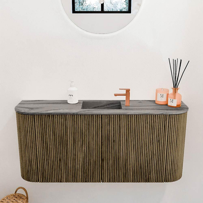 Mondiaz JOYA-DLUX Meuble de salle de bains 93.2cm - arrondis gauche et droite couleur Dusk - Vasque FAYE position Milieu 1 trou de robinet couleur Sombra.