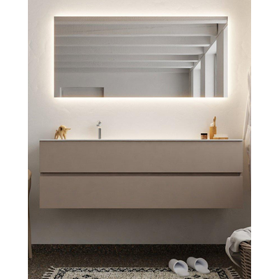 Mondiaz VICA Ensemble de meuble de salle de bain - 150cm - meuble sous-vasque fumée - 2 tiroirs - lavabo lune gauche - 1 trou de robinet - version XL 60cm haut