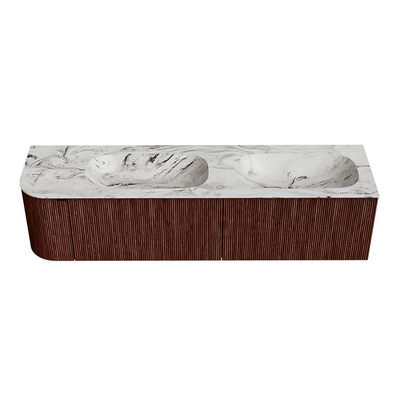 Mondiaz KURVE-DLUX Badkamermeubelset - 175x46x40cm - 2 lade - 1 deur - wastafel solid surface - dubbel / rechts - 2 kraangaten - Ruby