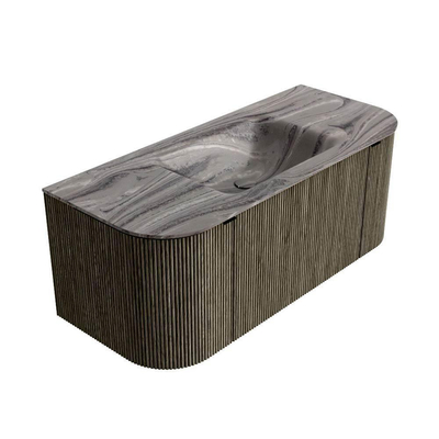 MONDIAZ KURVE-DLUX Meuble de salle de bains 110cm arrondi Gauche + Droite couleur Shadow avec 1 tiroir et 2 portes. Lavabo CLOUD central sans trou de robinet Sombra.