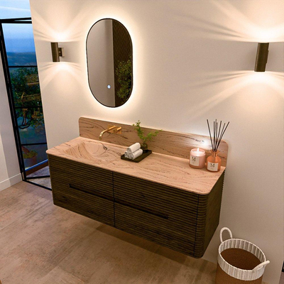 Mondiaz CIRO-DLUX Meuble de salle de bains - 140x45x50cm - Plan vasque Solid surface Arena - 1 vasque à gauche - sans trous de robinet - 4 tiroirs - Shadow