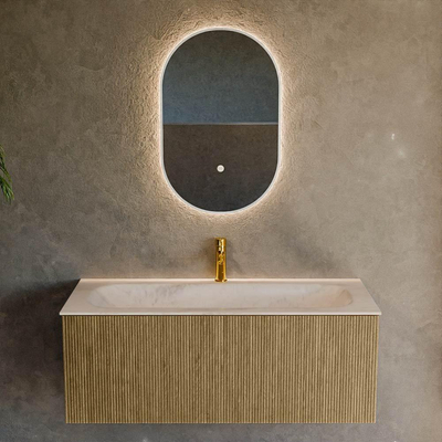 MONDIAZ KURVE-DLUX 110cm badmeubel kleur Dusk met 1 lade en 0 deuren. Wastafel BIG MEDIUM Midden 1 kraangat Meli.