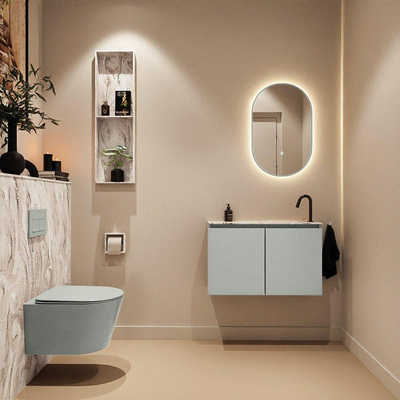 MONDIAZ TURE-DLUX Meuble toilette - 80cm - Greey - EDEN - vasque Glace - position droite - 1 trou de robinet