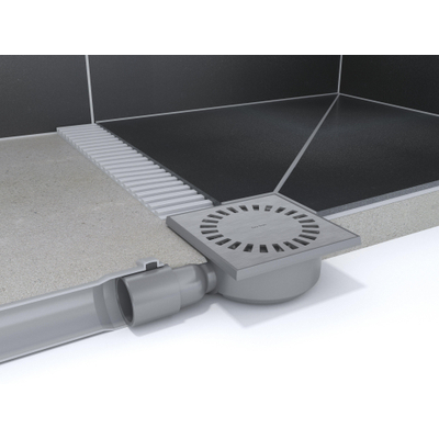 Easy Drain Aqua Compact siphon de sol avec corps de siphon en ABS grille inox et sortie latérale 15x15cm profondeur d’encastrement 60mm incl. sortie réglable Ø50/Ø40m