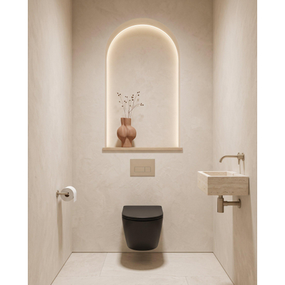 QeramiQ Dely Pack WC - 36,3x51,7cm - à fond creux - sans bride - réservoir encastré Geberit UP320 - abattant WC softclose 35 mm - plaque de déclenchement taupe - boutons rectangulaires - noir mat